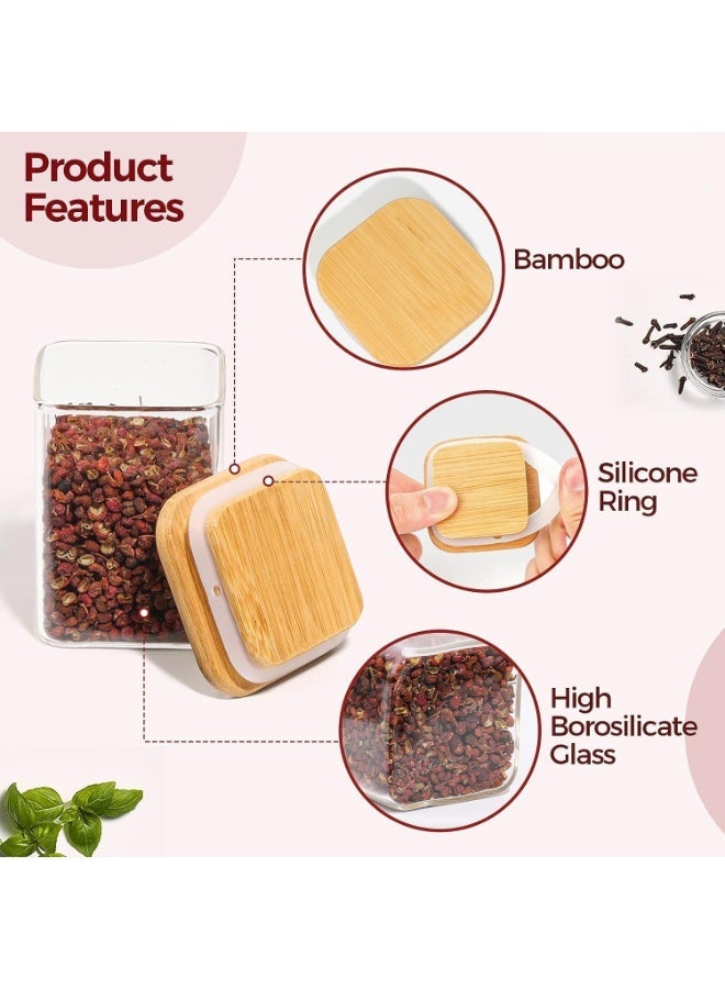 TYCOM Glass Jars Set 500ML Food Cereal Storage Spice Containers for Home Kitchen Food Storage jars With Labels Marker Square 8 Pieces With Wood Lid. - Image 4